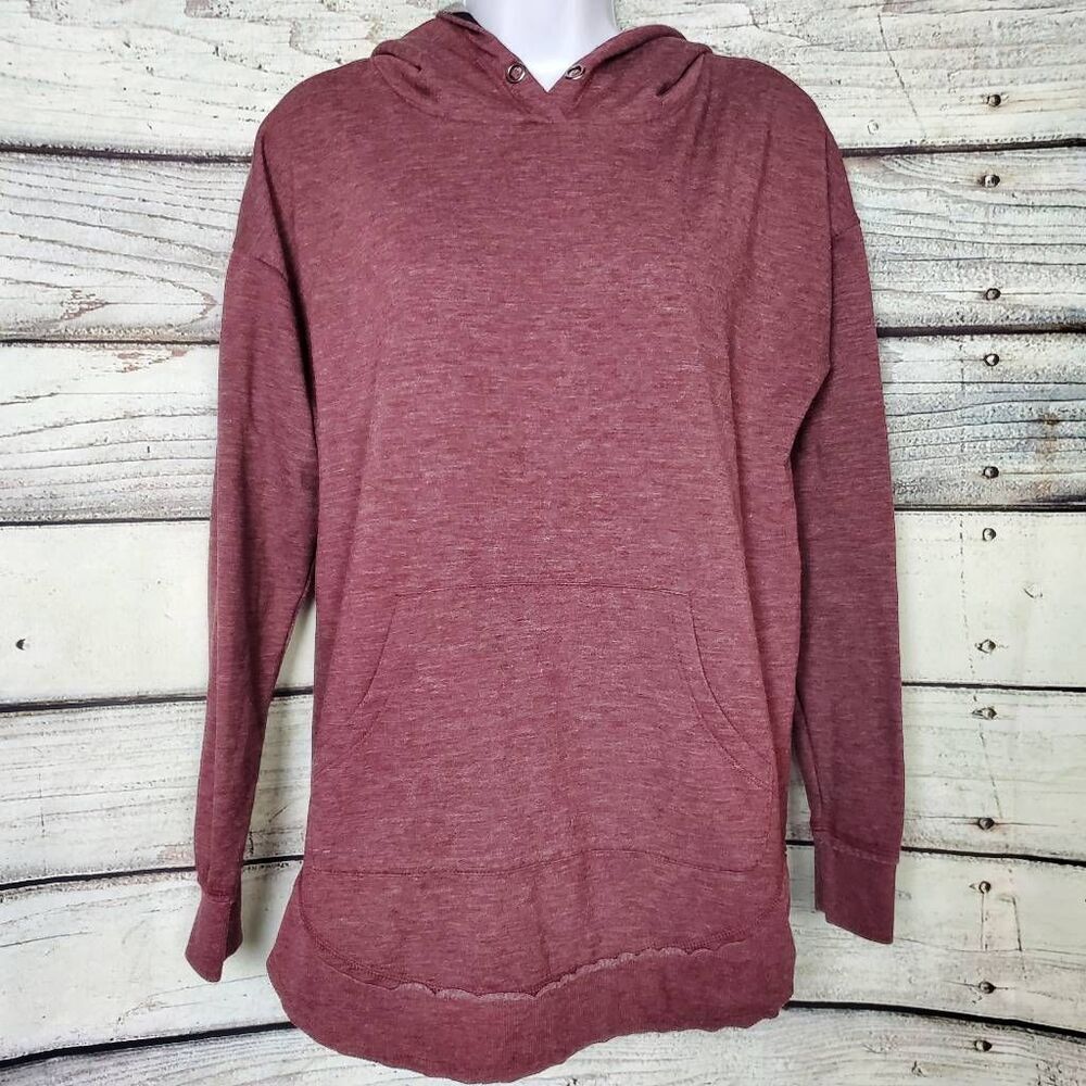 Maurices Burgundy Plaid Accent Hoodie Women’s Medium Kangaroo Pocket Casual